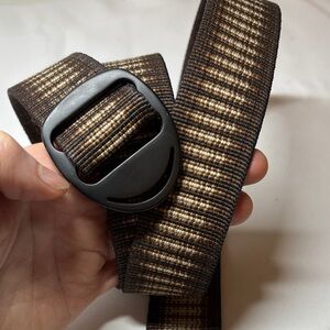 Bison Designs Brown Striped Webbing Belt Slide Buckle Size Large